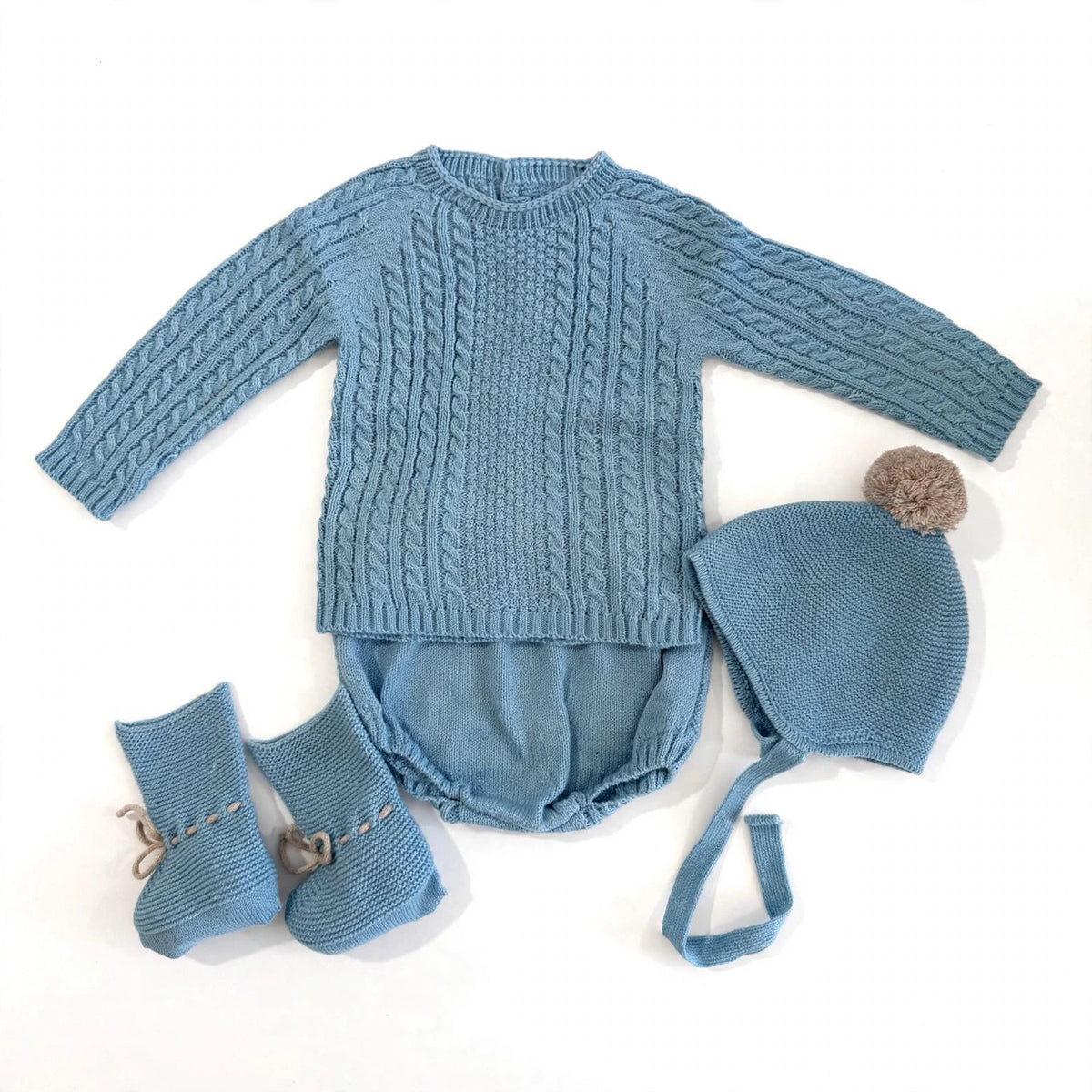 Set Neonato Nuvola di Trecce con Scarpine e Pon-Pon