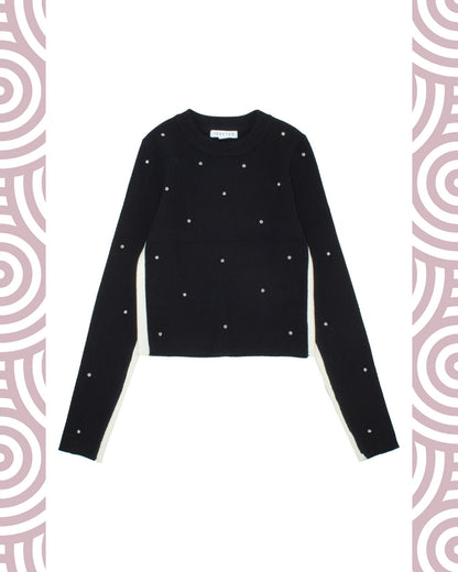 NERO - Maglioncino Cropped c/strass