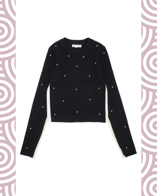 NERO - Maglioncino Cropped c/strass