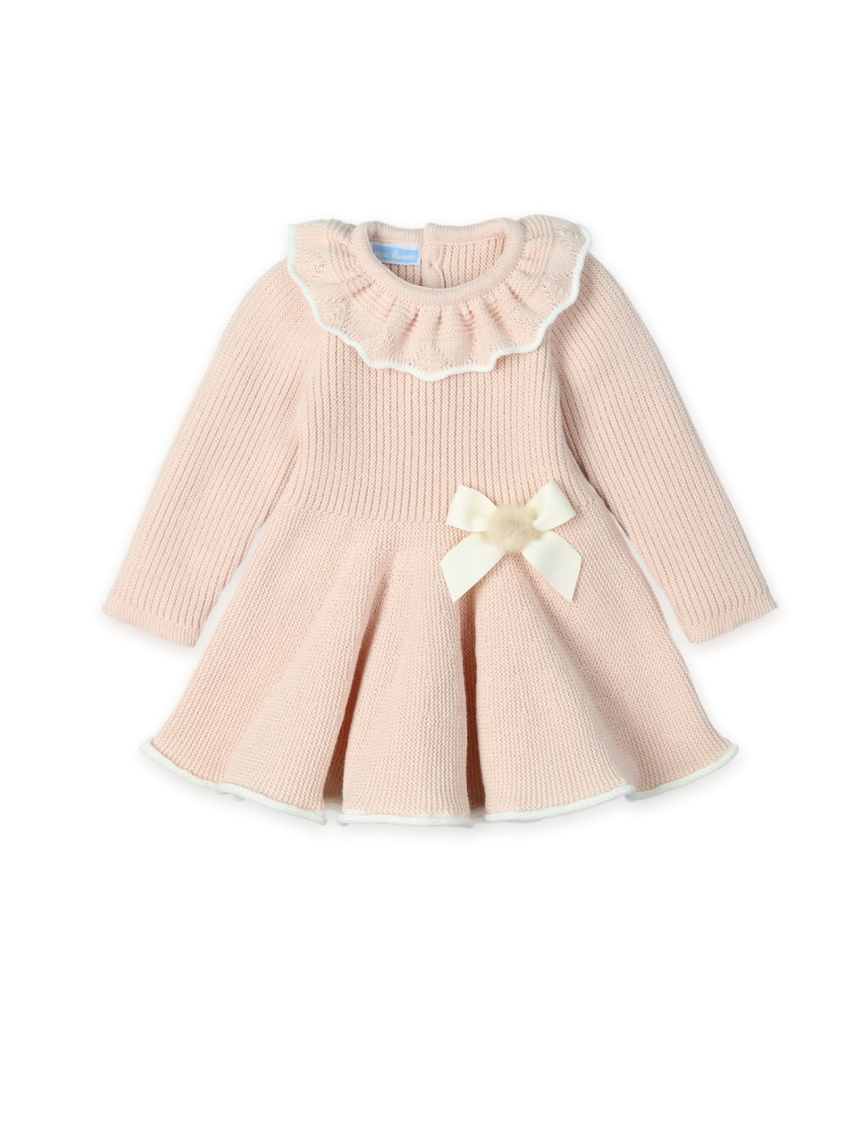 Abito in Maglia Neonata con Colletto Plissé e Fiocco