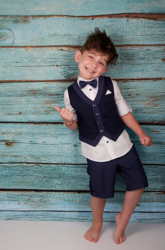 Baby A. - Completo Camicia, Pantaloncino, Gilet e Papillon