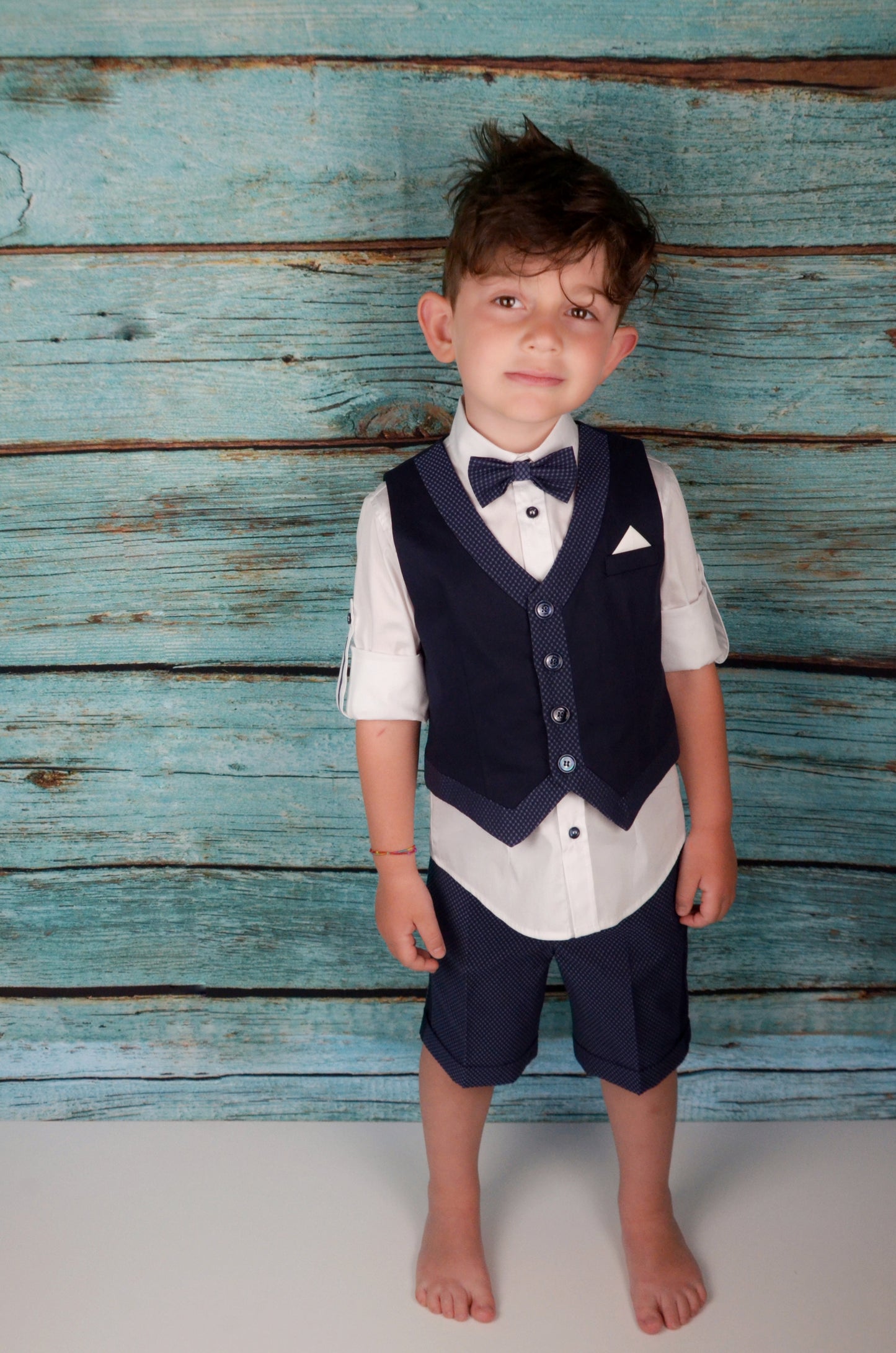 Baby A. - Completo Camicia, Pantaloncino, Gilet e Papillon