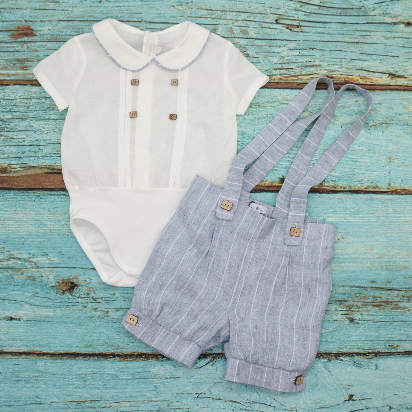 BABY A. Completo Camicia Body e Pantaloncino