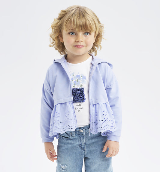 Sweet - Felpa sangallo c/cappuccio e zip